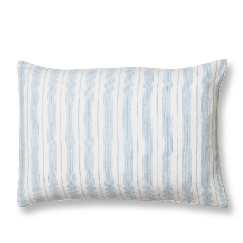 Coussin rectangle en lin lavé - Rayures Toile Bleu Primaire