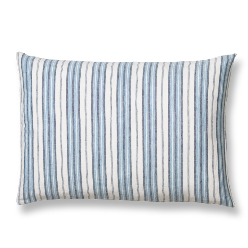 Coussin rectangle en lin lavé - Rayures Palette Bleu Primaire