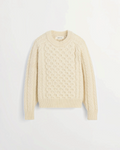 Pull Lennox blanc en laine à maille torsadée de la marque Merci Paris, avec manches raglan et col rond.