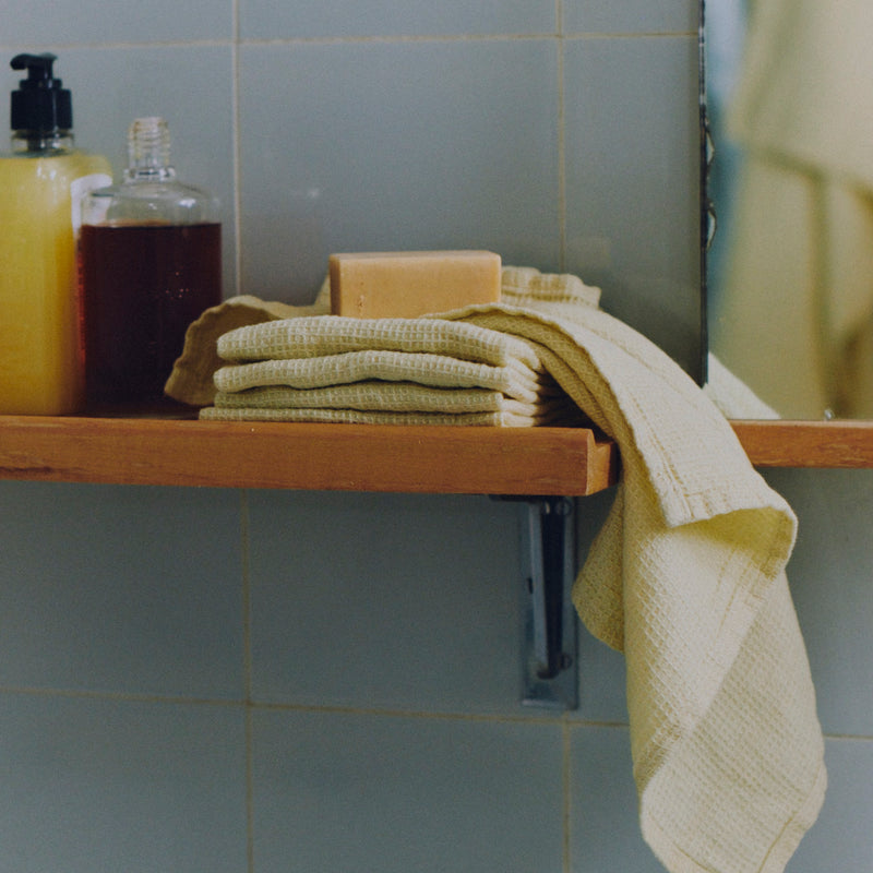 Serviette de bain invité en lin - Nid d'abeille - Jaune le Caire