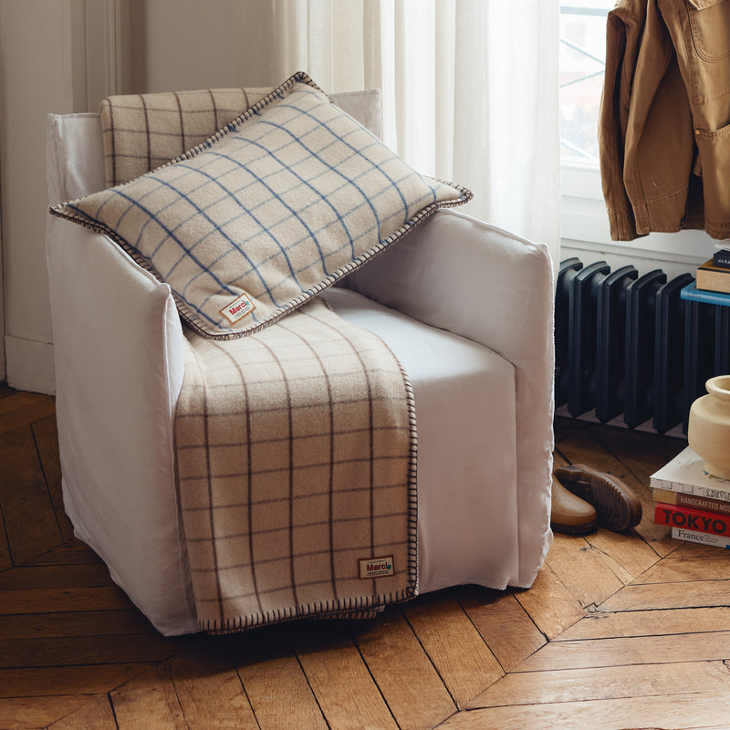 Coussin Merci - Carreaux Bleu Shibori