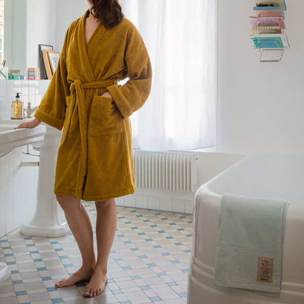 Peignoir de bain en éponge rouge foncé/blanc rayé - Femme - bpc Peignoir de bain en éponge rouge foncé/blanc rayé - Femme - bpc