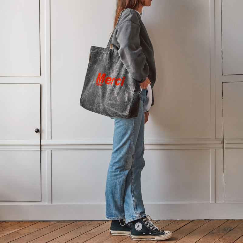 Merci - Tote Bag en Coton Marble - Noir