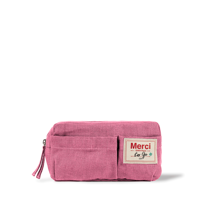Merci - Trousse en lin lavé - Rose Garance