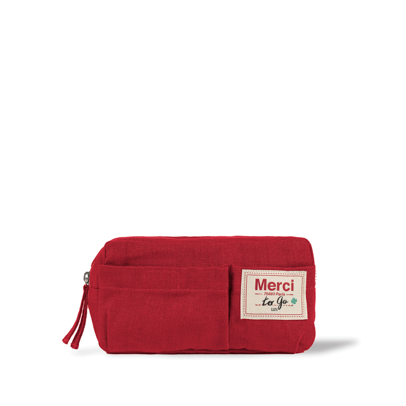 Merci - Trousse en lin lavé - Rouge Vermillon