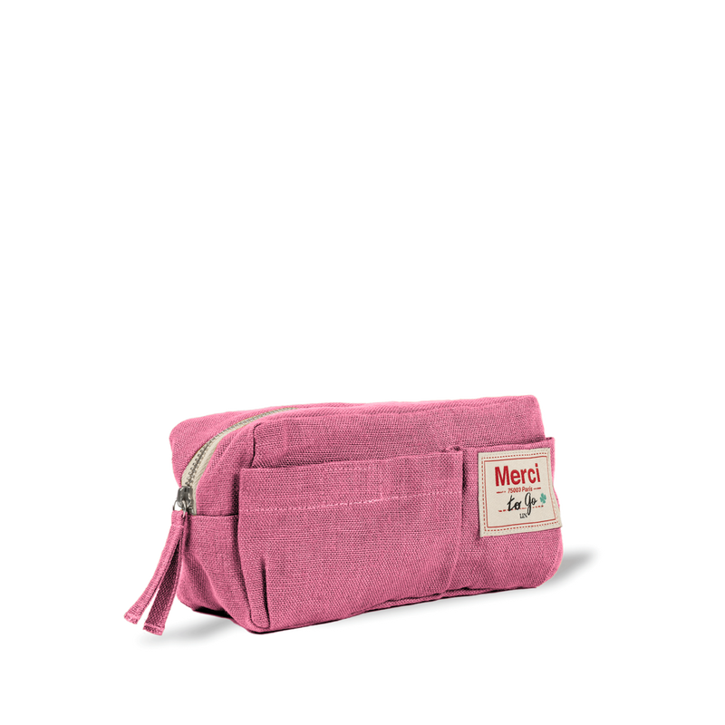 Merci - Trousse en lin lavé - Rose Garance