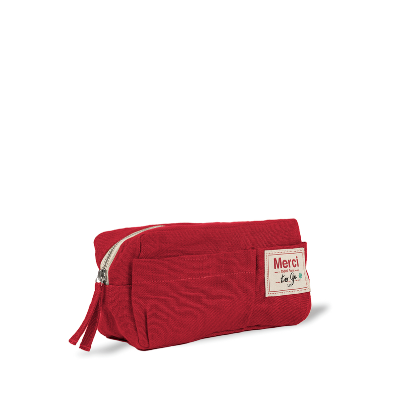 Merci - Trousse en lin lavé - Rouge Vermillon