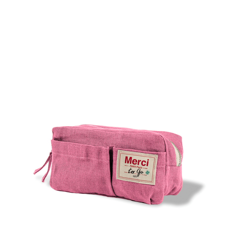 Merci - Trousse en lin lavé - Rose Garance