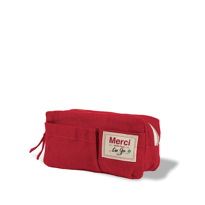 Merci - Trousse en lin lavé - Rouge Vermillon