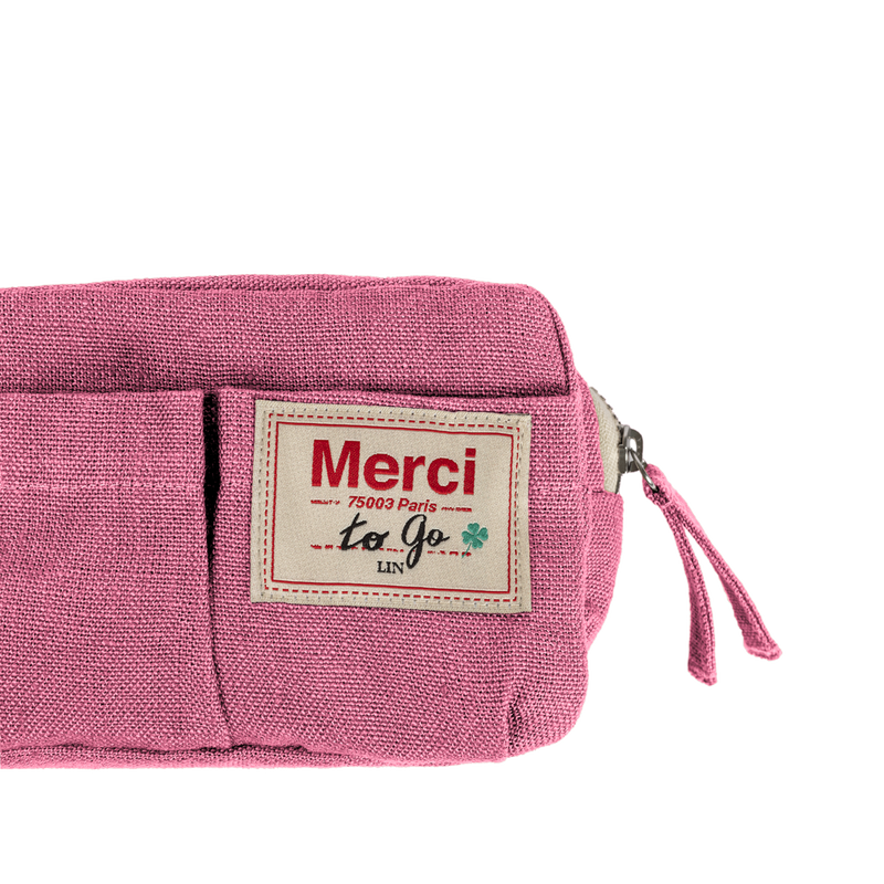 Merci - Trousse en lin lavé - Rose Garance