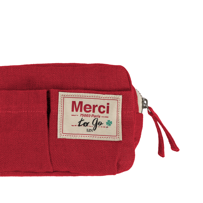 Merci - Trousse en lin lavé - Rouge Vermillon