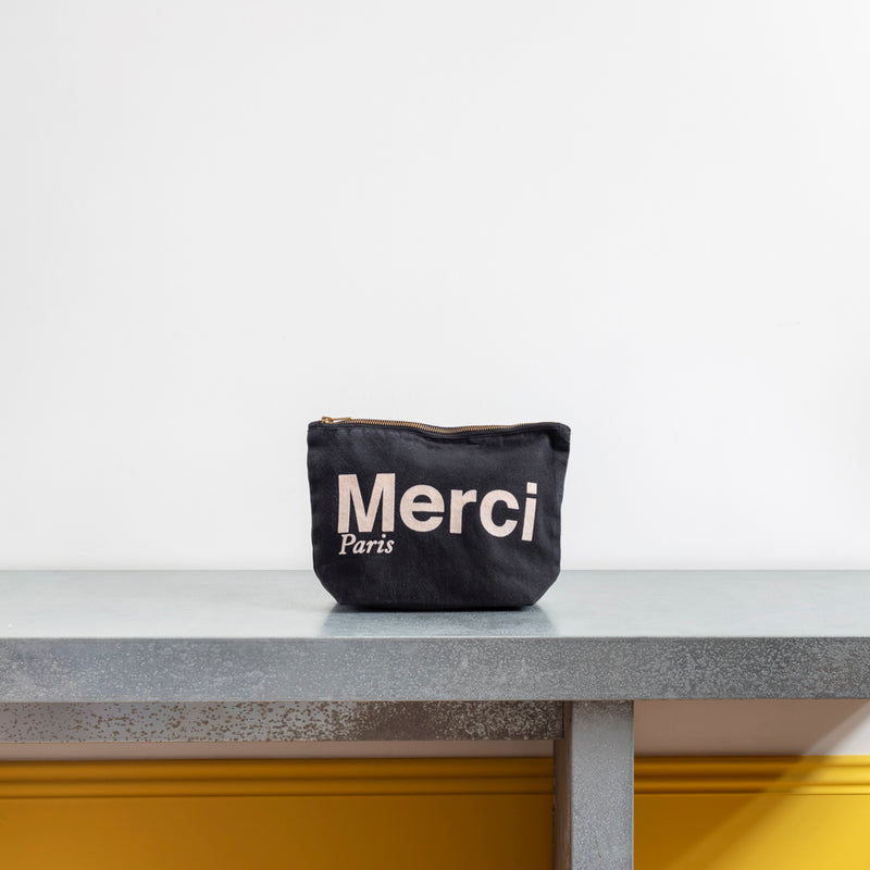 Merci - Pochette en coton - Noir & Crème