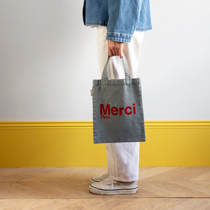 Merci - Cotton Tote Bag - Blue & Red