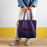 Merci - Tote Bag en coton - Violet & Bordeaux