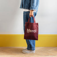 Merci - Tote Bag en coton - Bordeaux & Crème