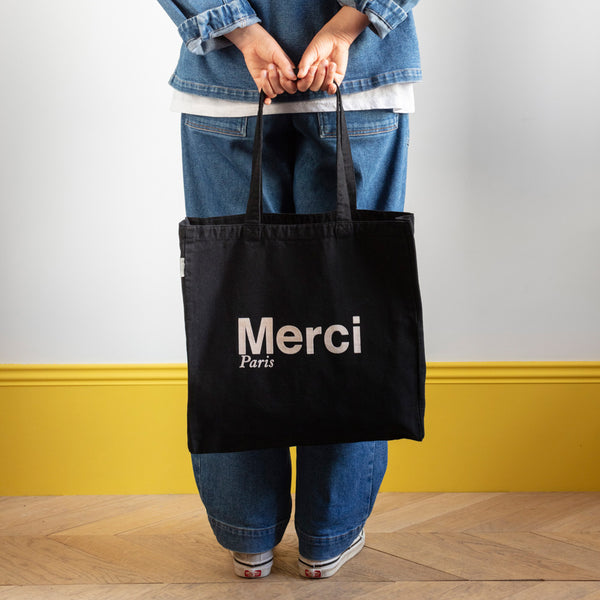 Merci - Cotton Tote Bag - Khaki & Black