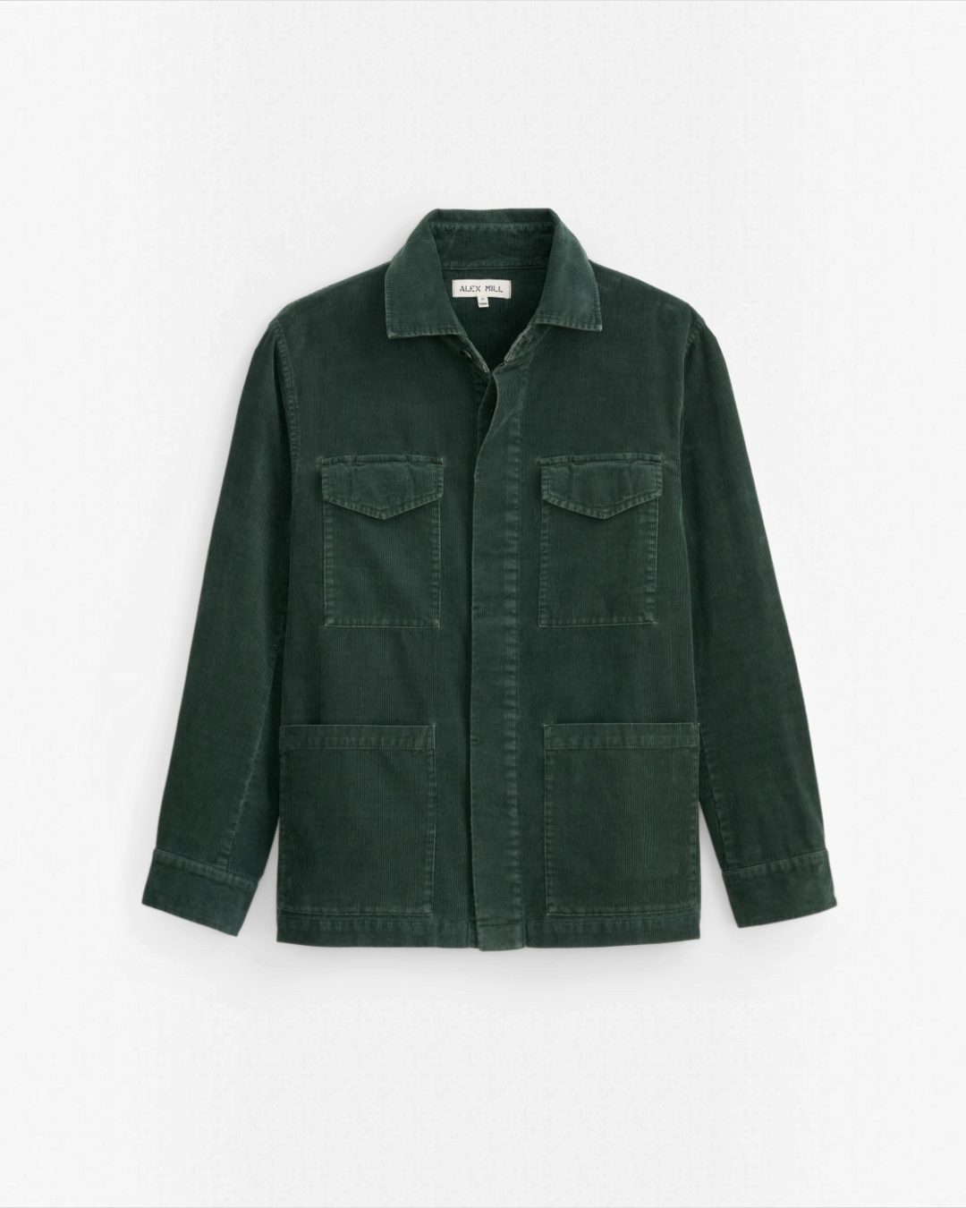 Veste de travail Merci Paris Alex Mill en velours côtelé de coton vert evergreen avec poches plaquées