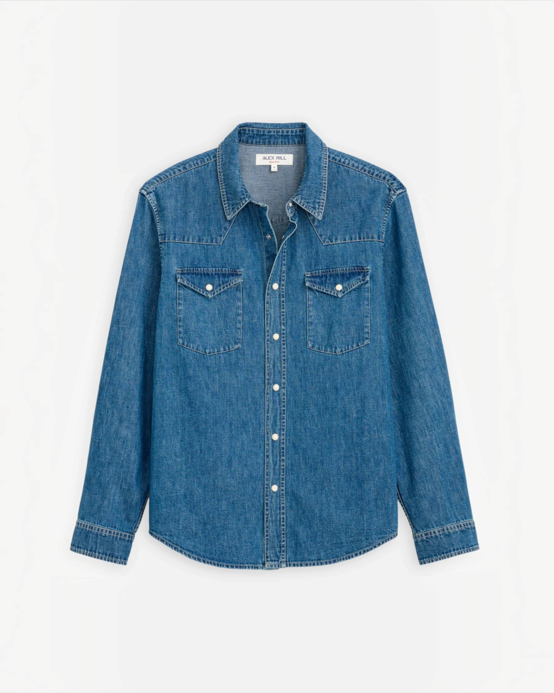 Chemise en denim de coton Merci Paris Alex Mill Jackson Pocket avec délavage vintage et boutons-pression
