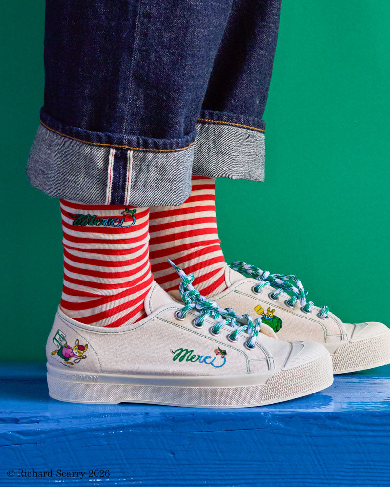 Merci x Richard Scarry - Socks Merci - Red Stripes