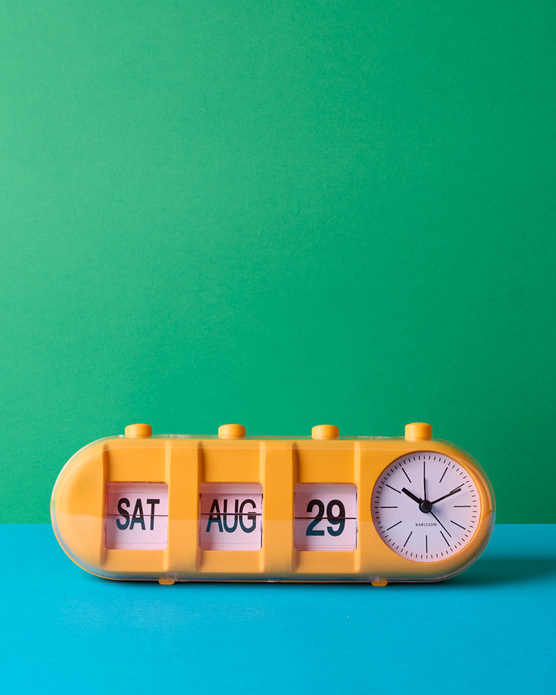 Karlsson - Calendar Flip Retro Tube Alarm Clock - Yellow