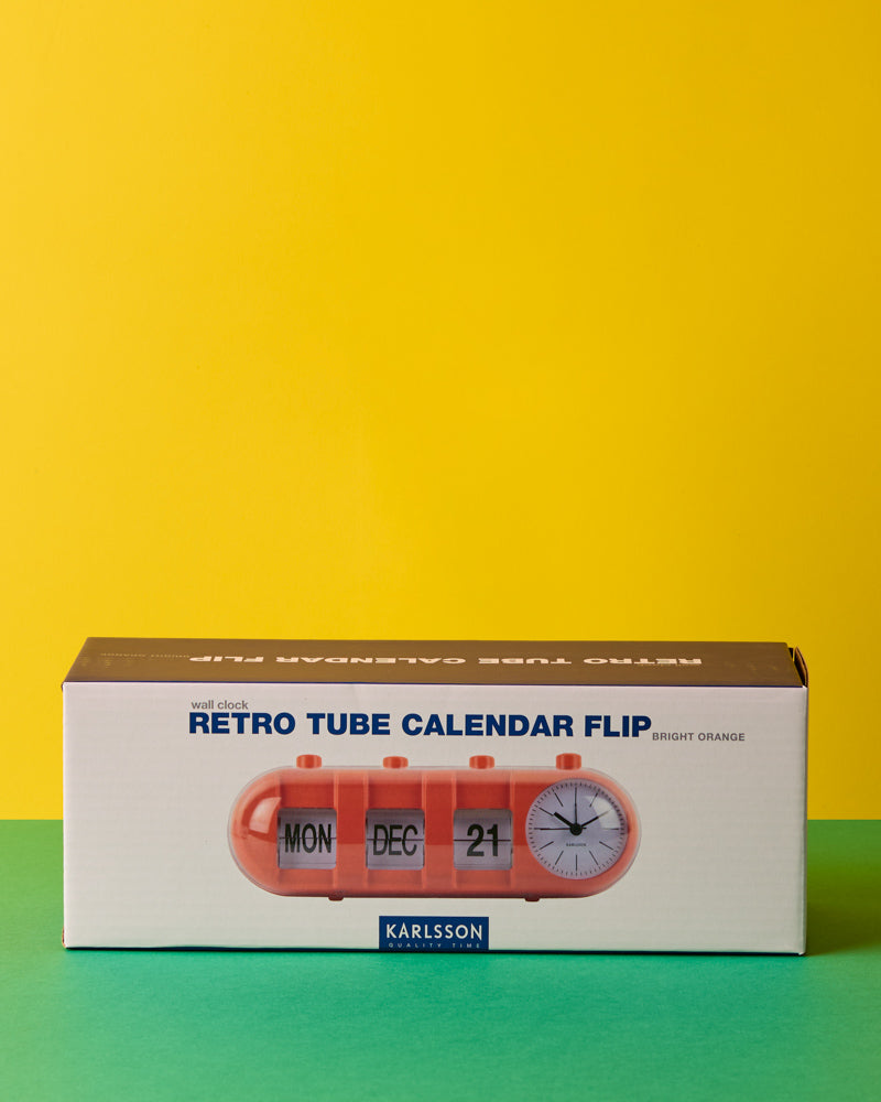 Karlsson - Réveil Rétro Tube Calendar Flip - Orange