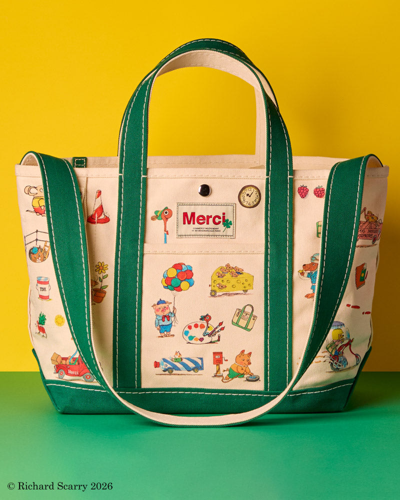Merci x Richard Scarry - Cabas Candide En Canvas - Vert