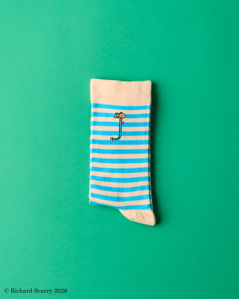 Merci x Richard Scarry - Chaussettes Lowly Worm - Rayures Bleues