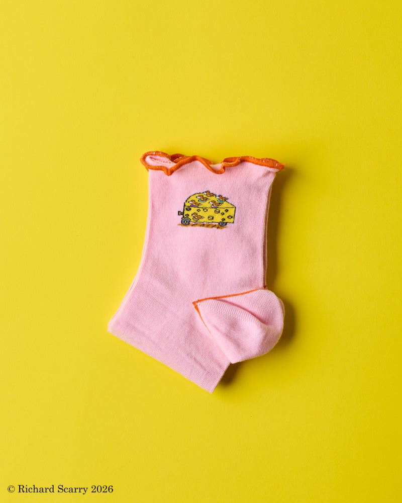 Merci x Richard Scarry - Kids' Car and Cheese Socks - Pink