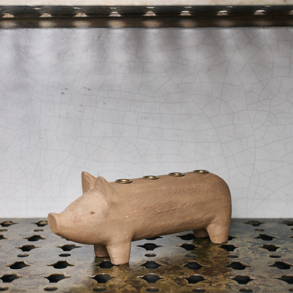 Bougeoir cochon en bois