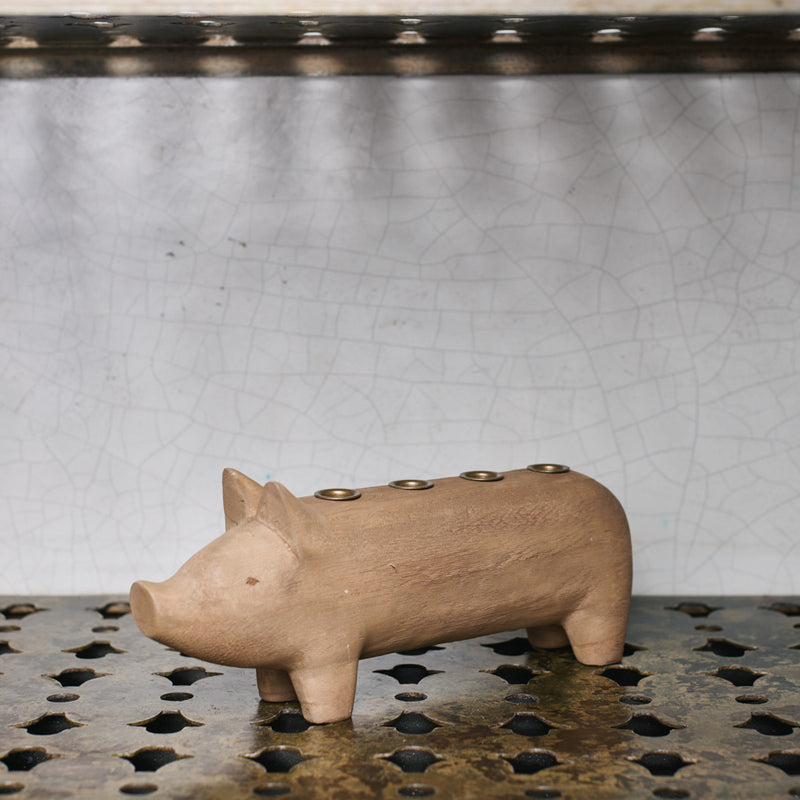 Bougeoir cochon en bois