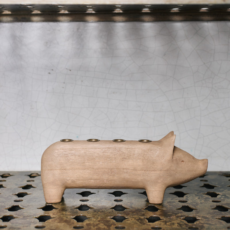 Bougeoir cochon en bois