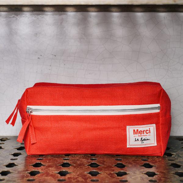 Trousse de toilette en lin lavé - Rouge Vermillon