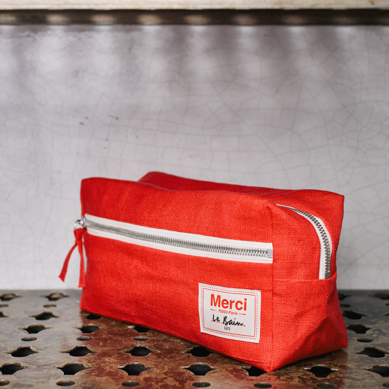 Trousse de toilette en lin lavé - Rouge Vermillon
