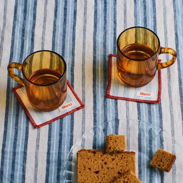 Ensemble de 6 dessous de verre en lin lavé - Rayures Pinceau Bleu Primaire