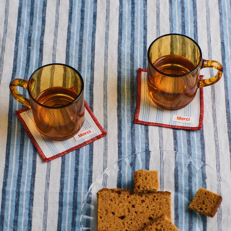 Ensemble de 6 dessous de verre en lin lavé - Rayures Pinceau Bleu Primaire