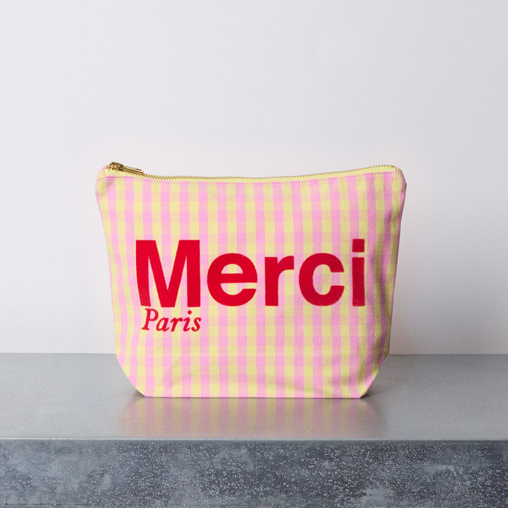 Merci - Pochette en coton Vichy - Rose & Jaune – Merci Paris