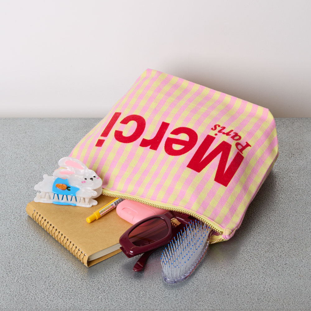 Merci - Pochette en coton Vichy - Rose & Jaune – Merci Paris