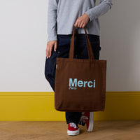 Merci - Tote Bag en coton - Marron & Bleu