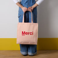 Merci - Tote Bag en coton Vichy - Rose & Jaune