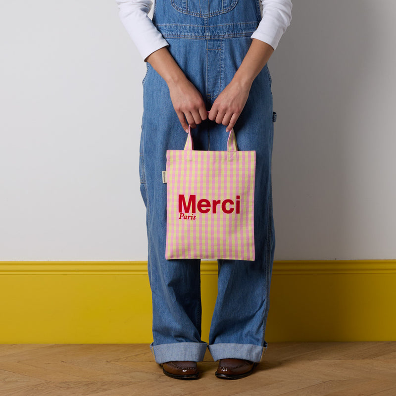 Merci - Tote Bag en coton Vichy - Rose & Jaune – Merci Paris