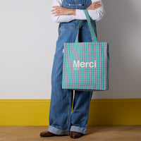 Merci - Tote Bag en coton Vichy - Vert & Lila