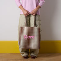 Merci - Tote Bag en coton Vichy - Marron & Ecru