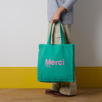Merci - Tote Bag en coton - Vert & Rose