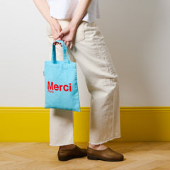 Tote Bag en coton - Bleu Clair & Rouge - Merci - vue 3