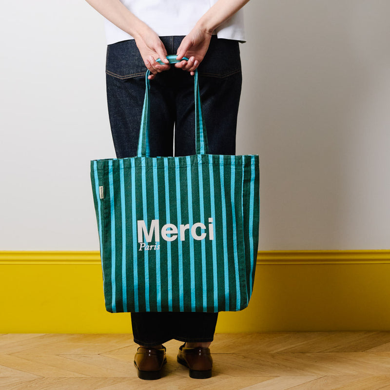 Merci - Tote Bag en coton - Vert & Bleu Ciel
