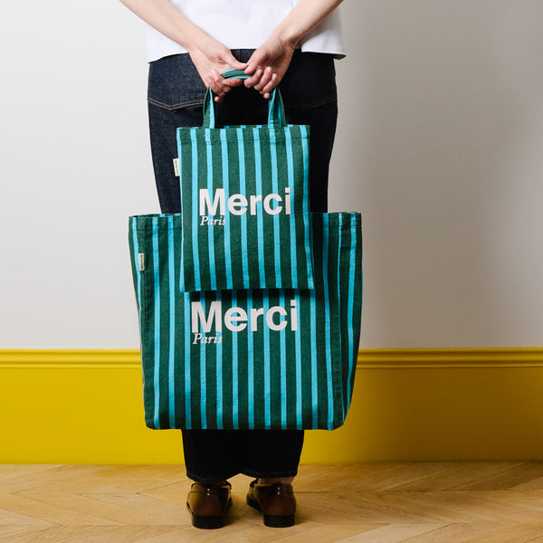 Merci - Tote Bag en coton - Vert & Bleu Ciel