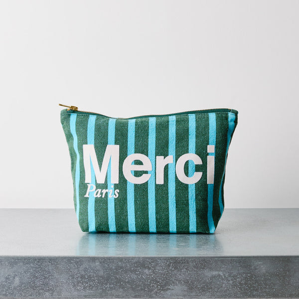 Merci - Pochette en coton - Vert & Bleu Ciel