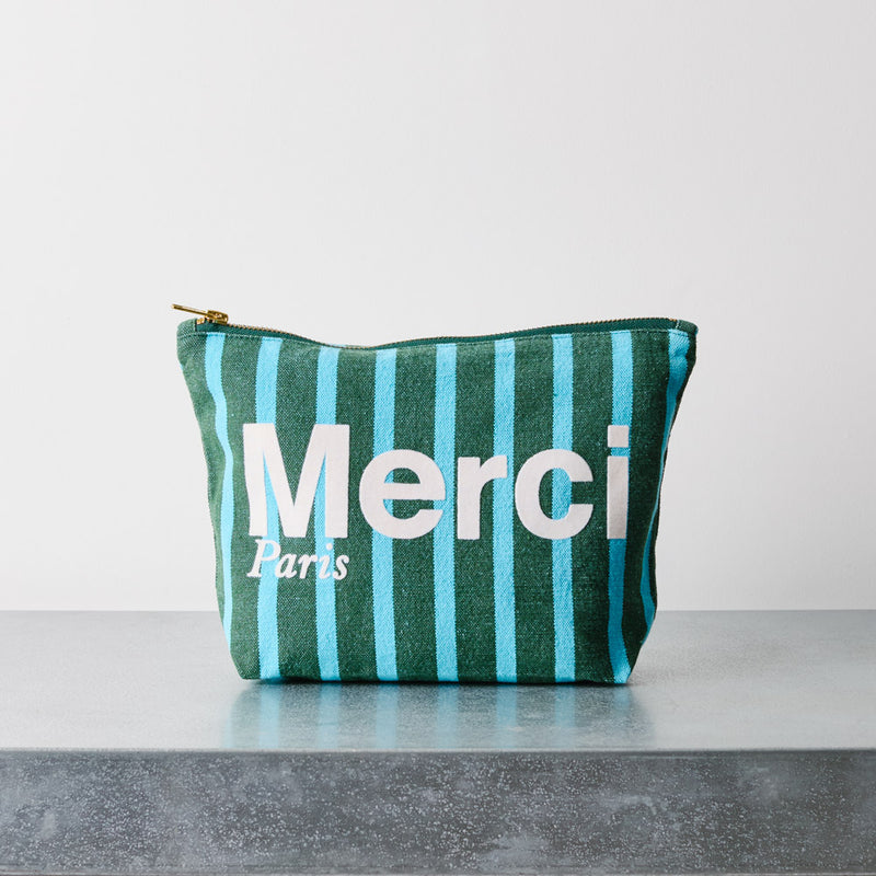 Merci - Pochette en coton - Vert & Bleu Ciel
