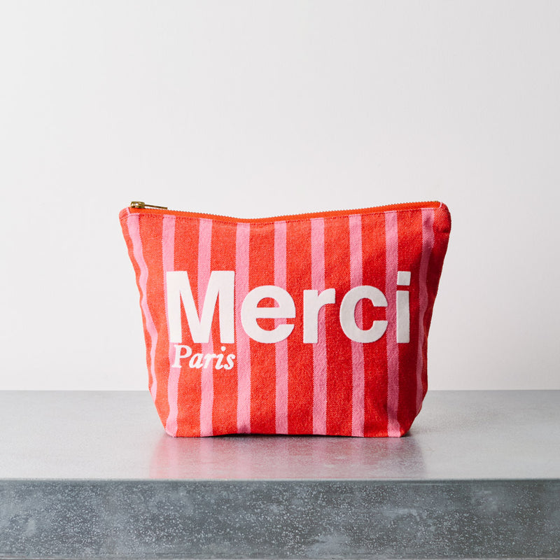 Merci - Pochette en coton - Rouge & Rose