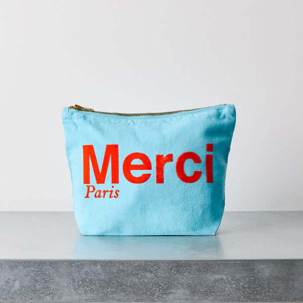 Merci - Pochette en coton - Bleu Clair & Rouge